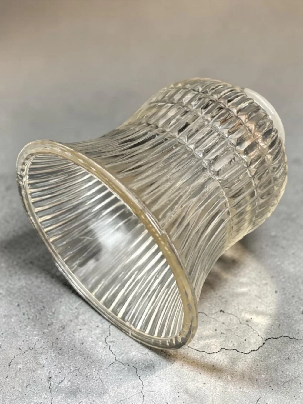 Vintage Clear Ribbed Glass Lamp Shade With Flared Design